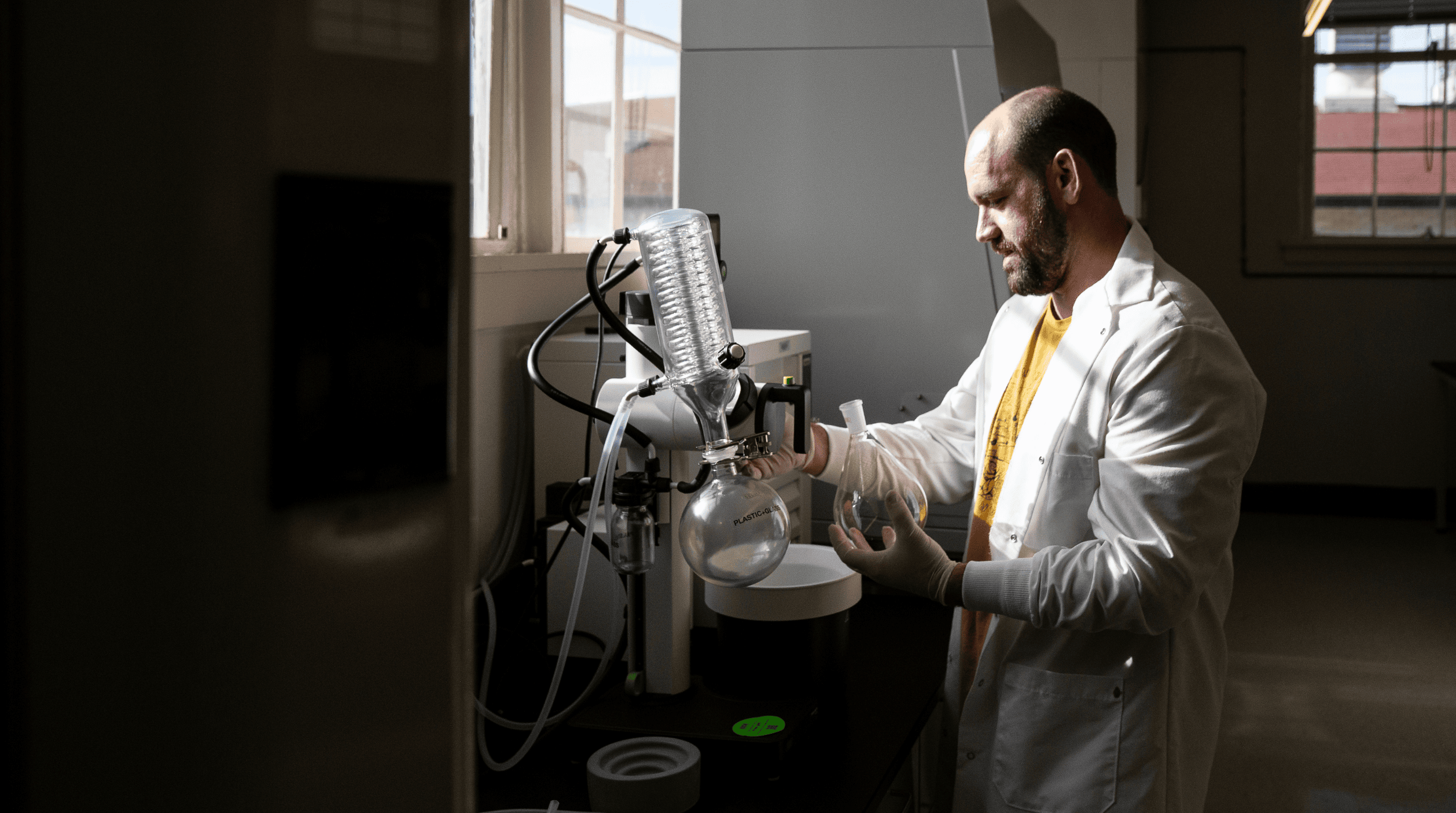 Researcher in lab space