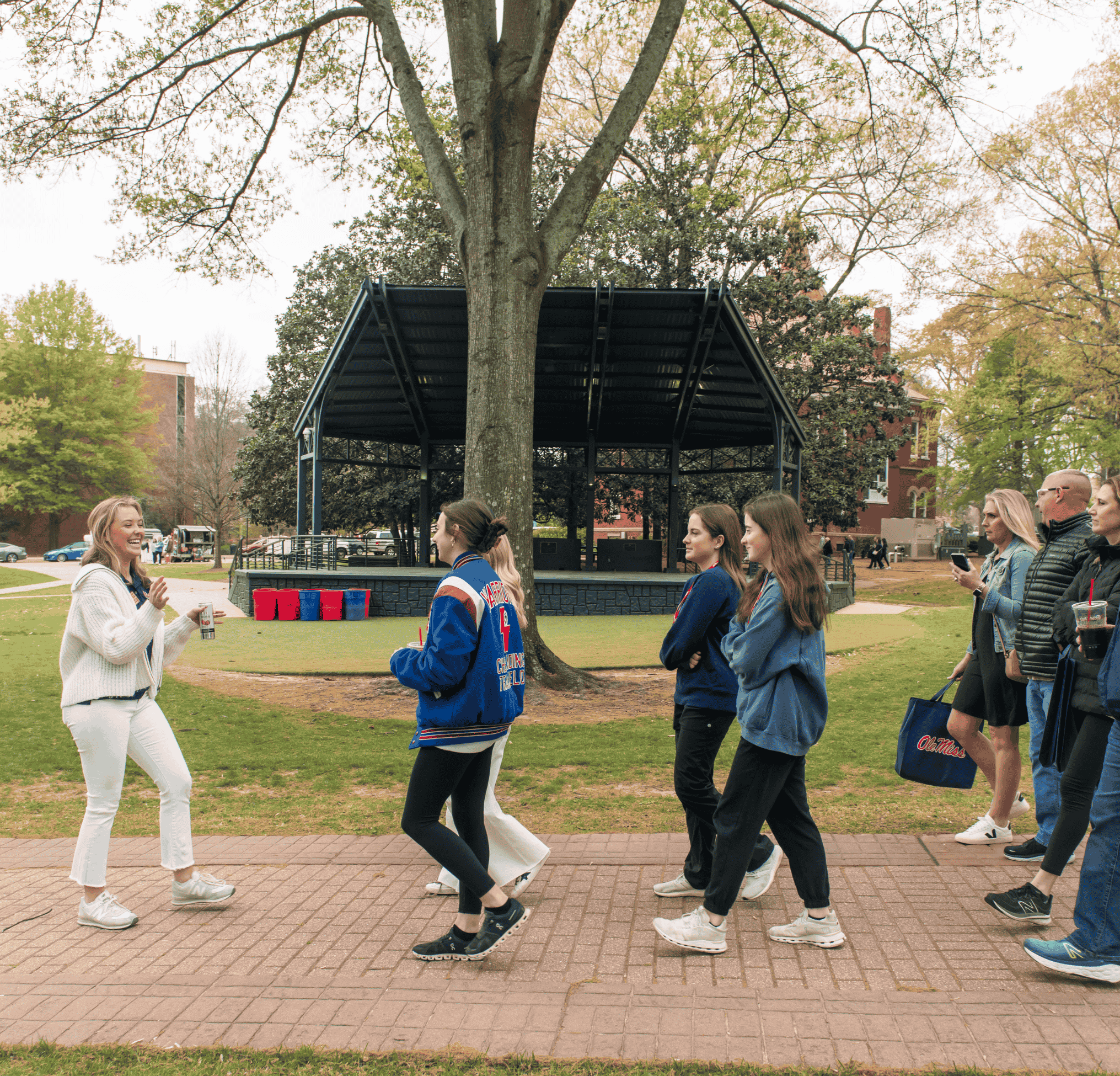 Tour group walking through the Grove